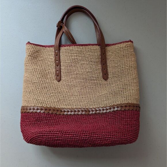 BRIGHTON FERRARA VOLTERA Red Raffia Straw Tote VERYCLEAN *missing shoulderstrap* - Picture 3 of 9